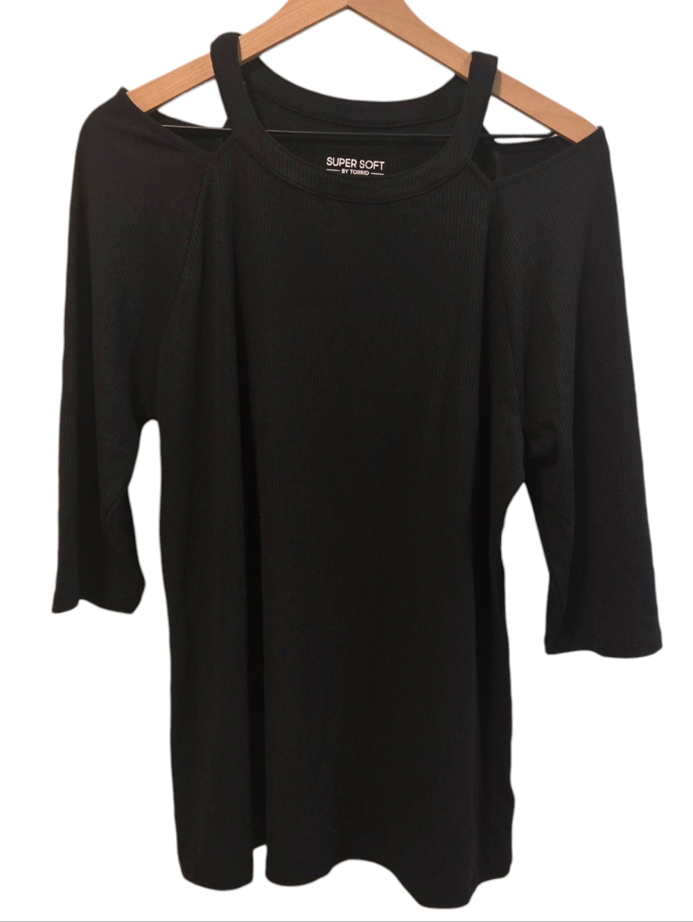 Torrid Black Super Soft Rib Knit Cold Should Elbow Sleeve Top Size 2 New - Picture 1 of 7